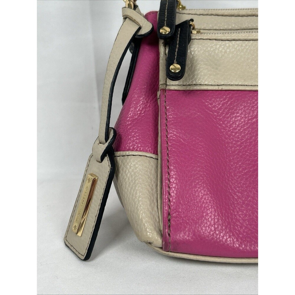 Tignanello Leather Hot Pink Taupe Crossbody Bag Purse Black Strap Barbie Preppy - Picture 5 of 16